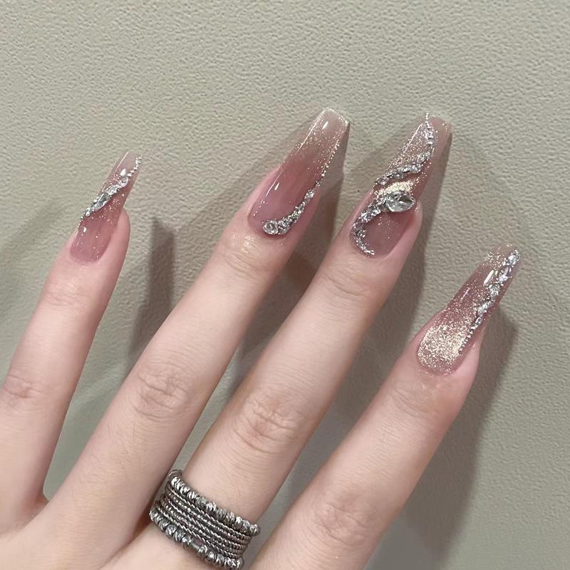 

High-End Cat Eye Gradient Rhinestone Nail Patches - Luxury Xiaohongshu Style Handmade Nails XS#10 Pieces/Bag