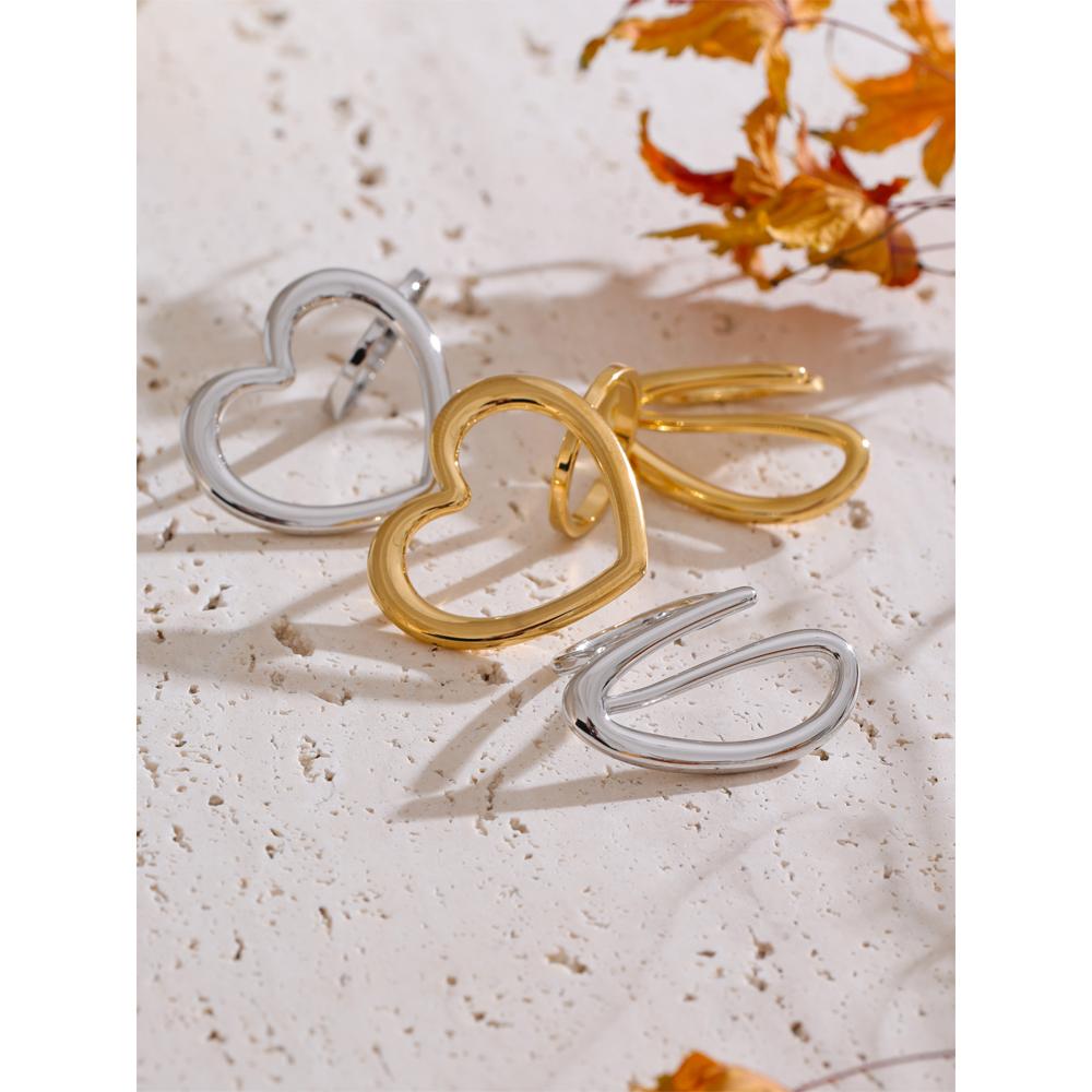 Yhpup Minimalistischer Edelstahl Herz Geometrisch Hohl Ring Glattes Metall Kreativer Charme Finger Schmuck Bijoux Femme