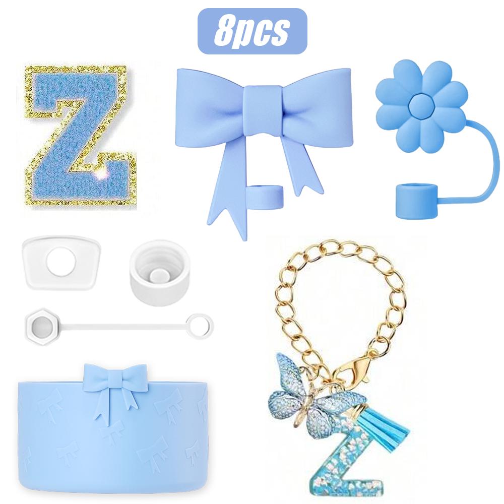 8-teiliges Tassenzubehör-Set für Stanley Cup 30oz 40oz, A-Z Initialen Dekorationen, inklusive Silikon-Strohhalmkappe, Aufkleber