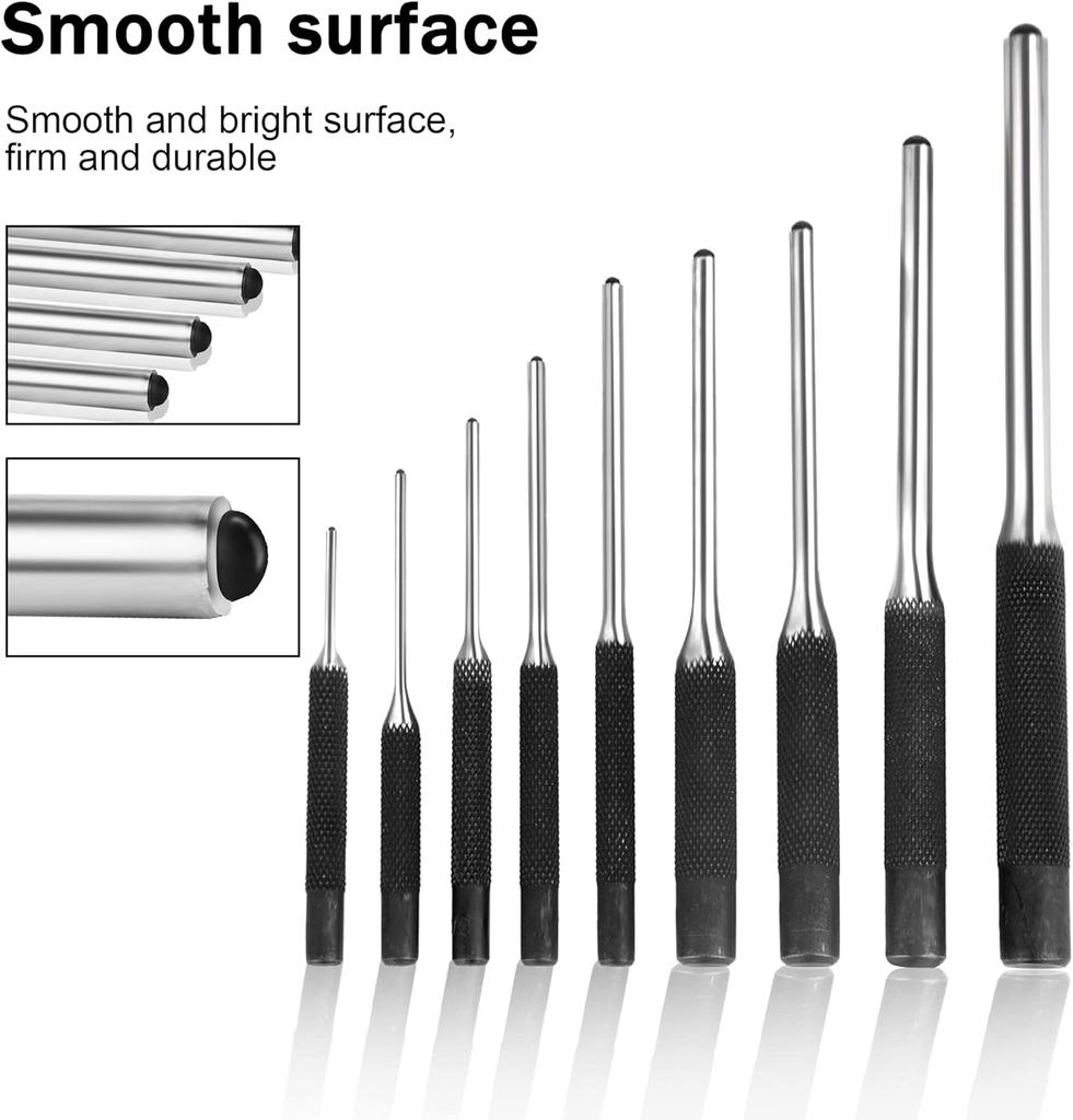12pcs 40CR Steel Multi Size Round Head Pins Punch Set Grip Roll Pins Punch Tool Kit Professional Hollow End Starter Punch Chisel