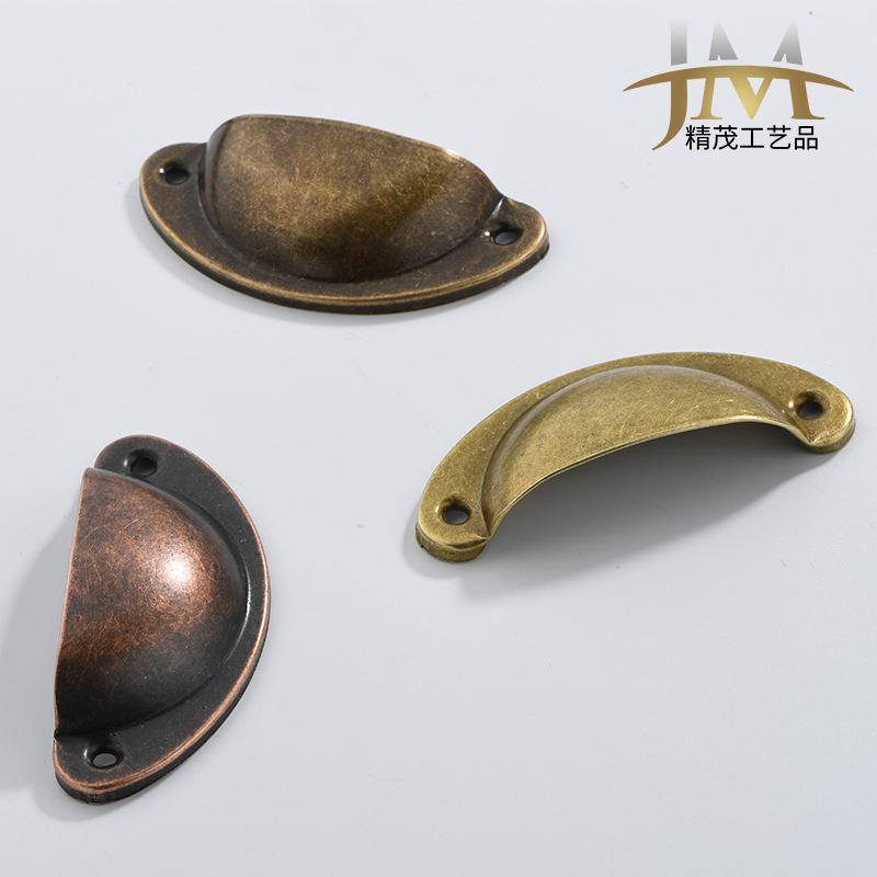 Spot 82MM antique drawer shell handle iron sheet retro semicircular medicine cabinet home decoration old-fashioned furniture brushed nickel