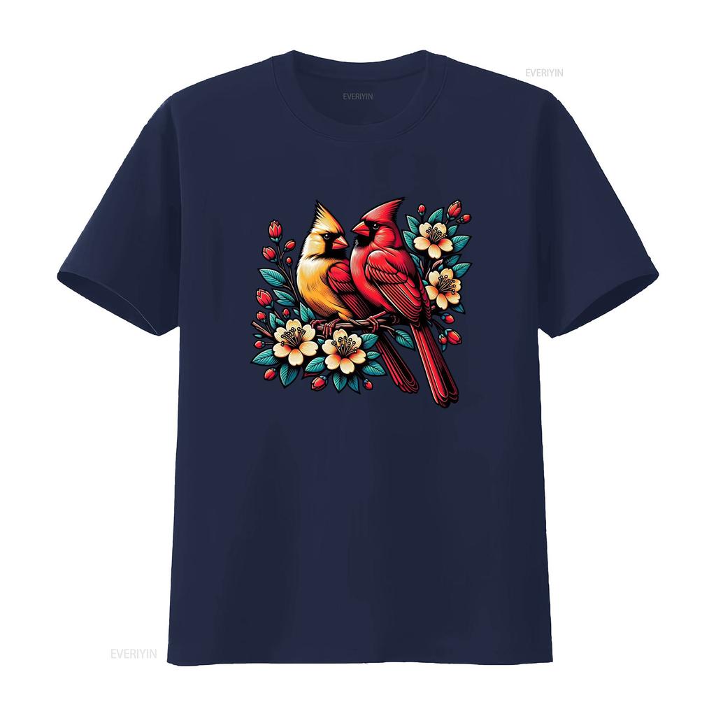 Adorable Red Cardinal Pair on Blooming Branch Spring Lovers T Shirt vintage Washed Comfortable designer clothes Slightly