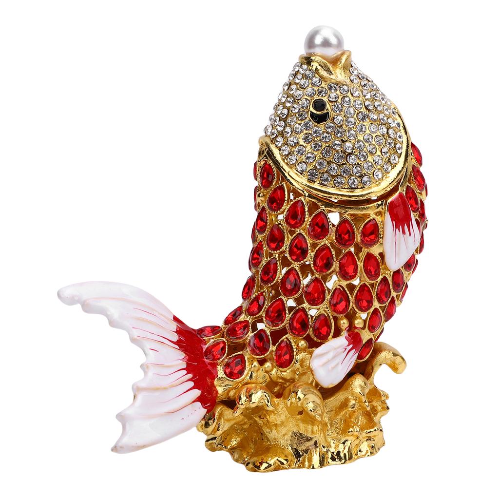 Fish Trinket Box Zinc Alloy Rhinestone Decorative Multifunctional Fish Shape Earrings Jewelry Organizer