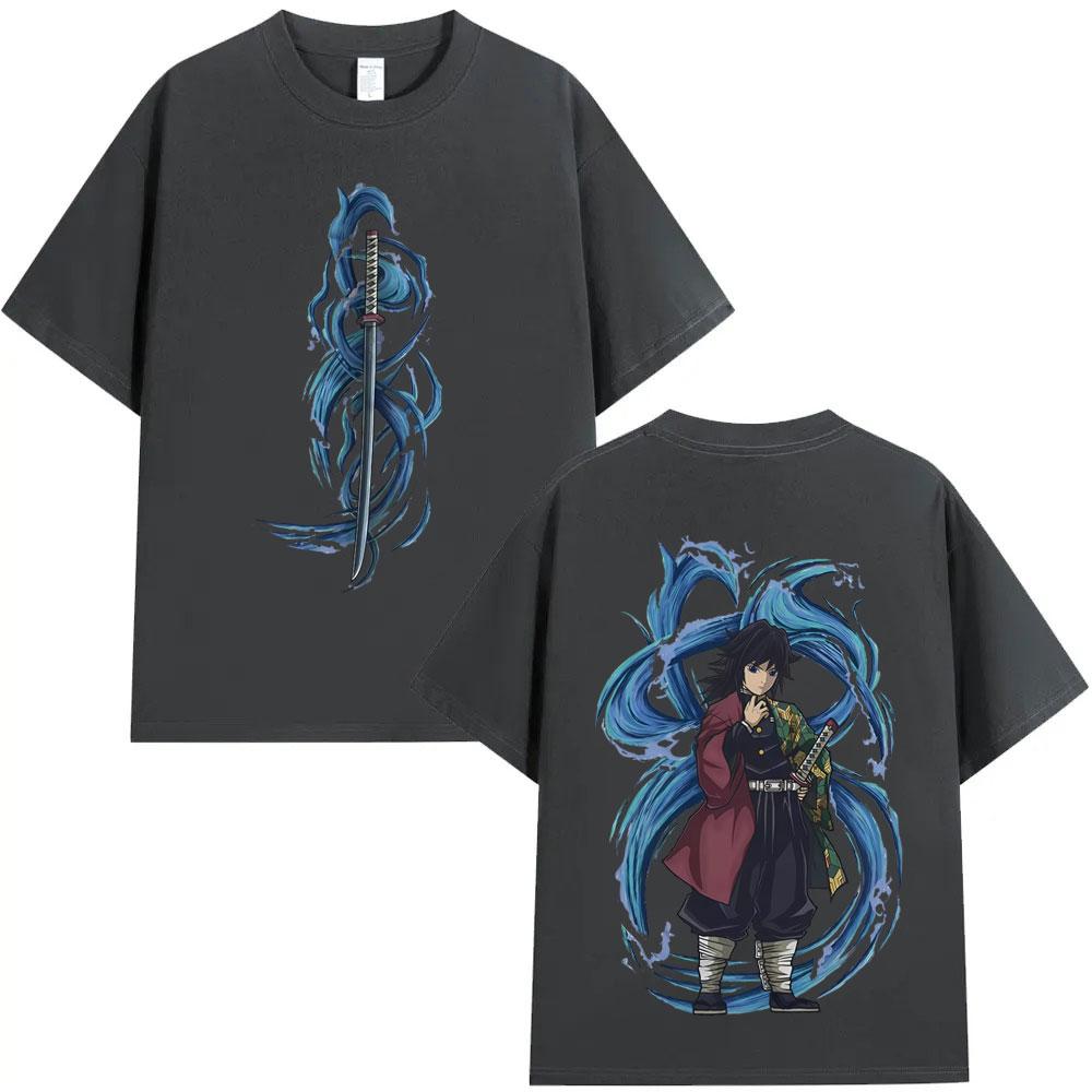 Anime Demon Slayer Water Hashira Tomioka Giyuu Graphic T Shirt Men Women Cartoon Manga Merch Tshirt Male Casual Cotton Tshirts