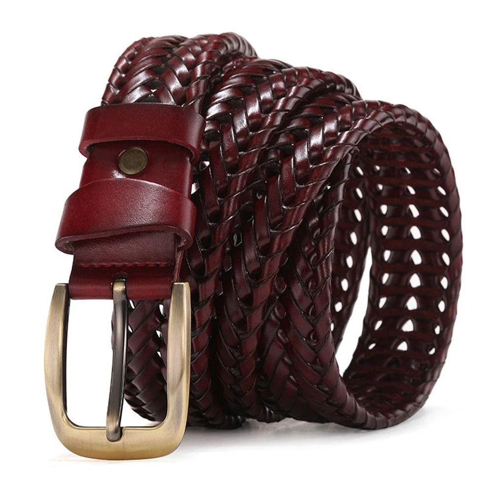 Adjustable Woven Leather Belts 3.5cm Width Braided Waist Belt Classic Weave Belt Men  Male