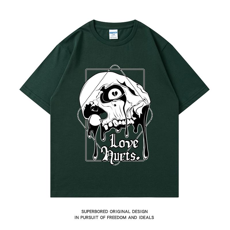 

220GSM Тяжелая футболка из 100% хлопка Футболка Love Hurts с принтом Мужская повседневная футболка с круглым вырезом Базовые мужские топы Футболка