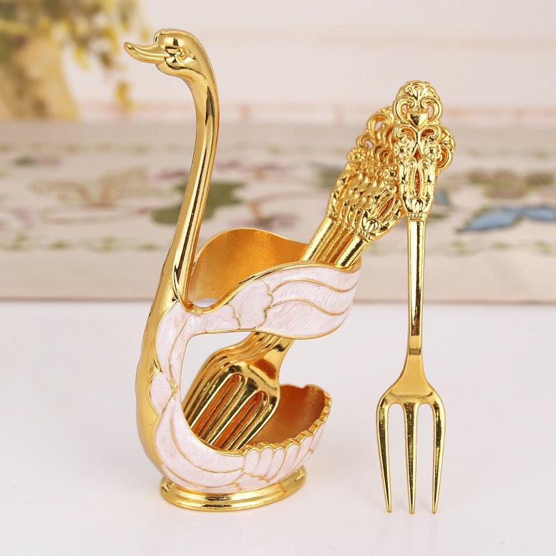 Decorative Dinnerware Set with Swan Base Holder Spoons and Forks for Coffee Fruit Dessert Stirring Mixing Ideal Gift Ideas