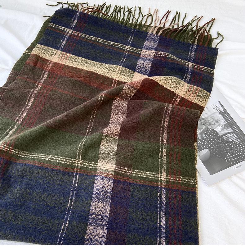 Women's High-End Plaid Tassel Shawl - Imitation Cashmere, Thickened & Warm for Autumn/Winter