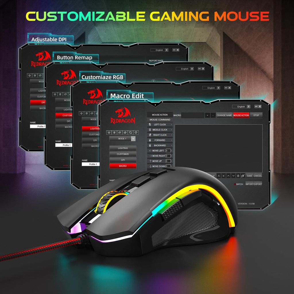 Black Redragon Wired Gaming 7200 3212 PAW Sensor M602A-RGB Mouse, DPI,