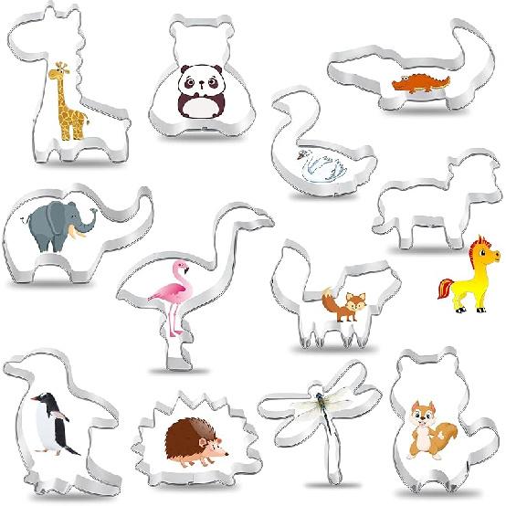 Animal Cookie Cutter Set for Kids, Cookie Cutter Set of 12 Piece, Stainless Steel Biscuit Cutters Molds with Fox, Giraffe, Squirrel, Penguin,