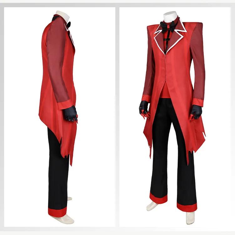 Anime Alastor Hazbin Costume Cosplay Perruque Hôtel Radio Démon Cosplay Veste Rouge Chemise Pantalon Gants Cravate Uniforme Halloween Complet