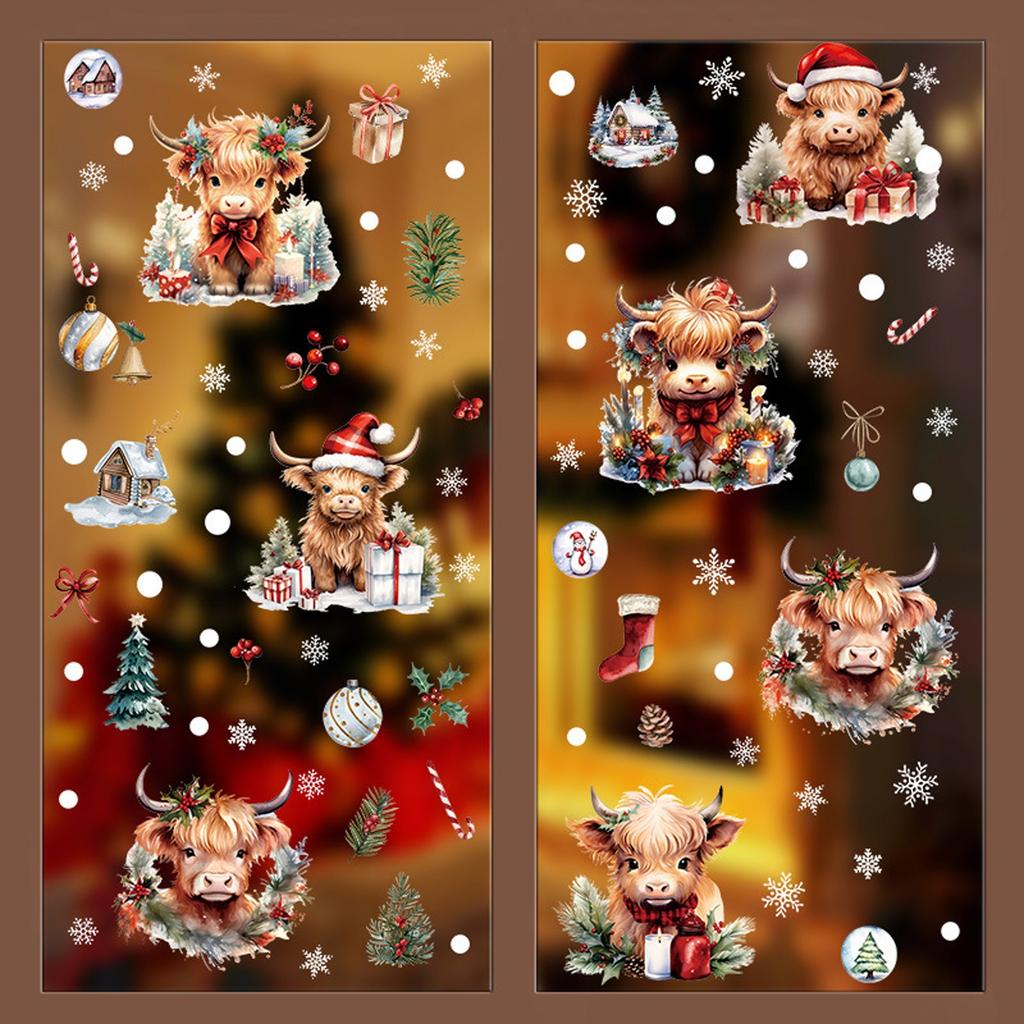 6Bögen/83 Stück Weihnachts-Wandaufkleber mit süßen Kuhglocken, Wanddekoration, selbstklebende Aufkleber, Kühlschrankmagnete, Raumdekoration
