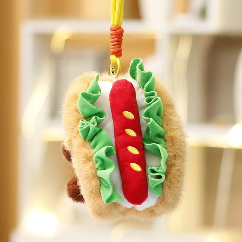 Plush Food Toy Sandwich Hamburger Hotdog Cute Bag Charm For Girls