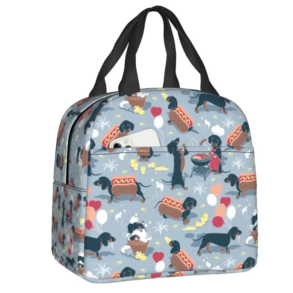 Custom Dachshund Sausage Dog In Florals Lunch Bag Women Cooler Warm Insulated Lunch Boxes for Adult Office