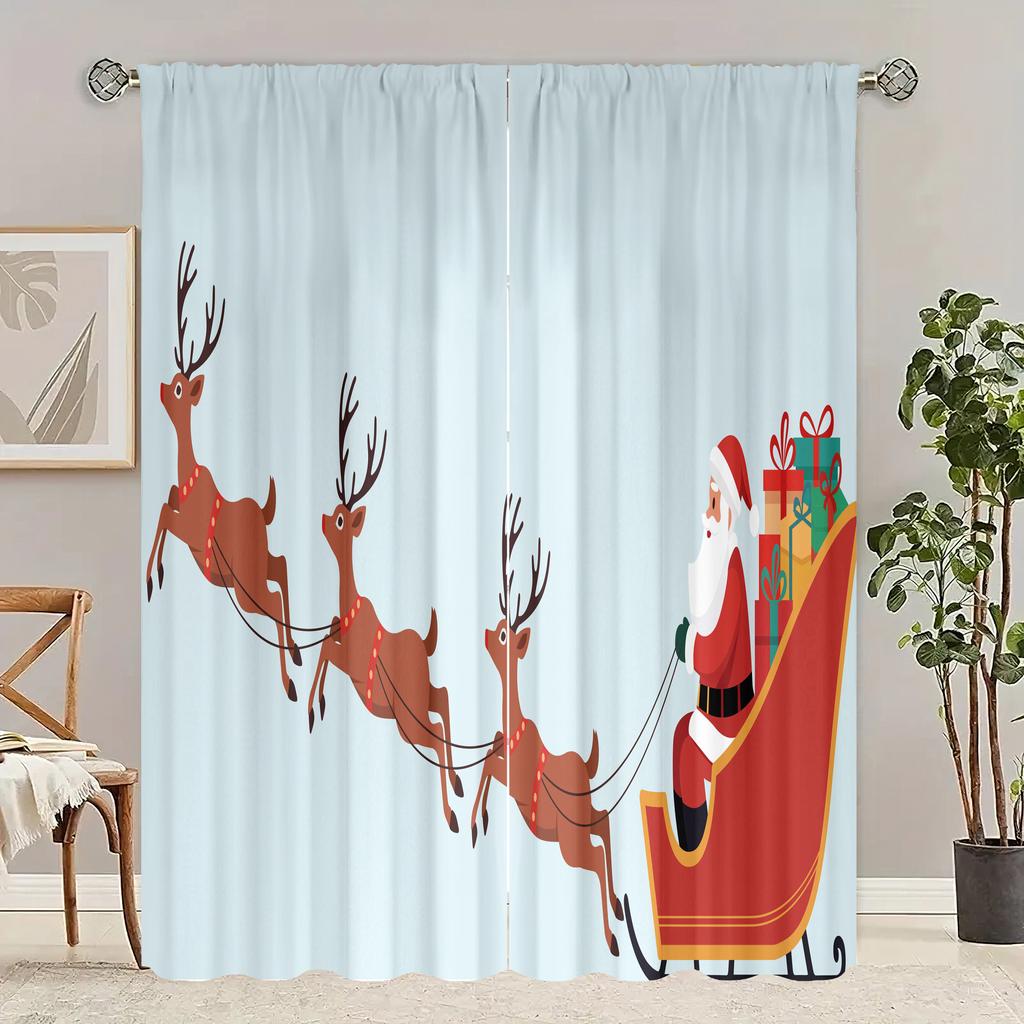2 kusy - Vánoční - závěs s potiskem - Materiál Polyester - vhodný do ložnice, obývacího pokoje, pracovny privátní závěs