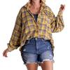 Womens Autumn and Winter Updated Style Rosted Lantern Sleeve Comfortable Fit Plaid Blouse