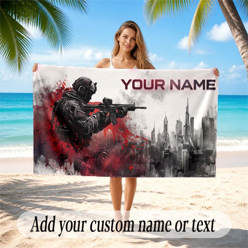 Decorative Artwork Theme Soft Beach Towel Personalized Custom Name Text Towel Portable for Beach Pool Travel