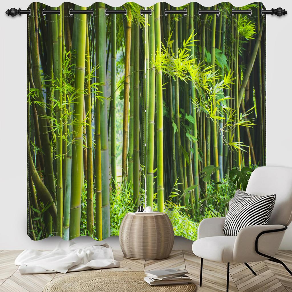 2pcs/set Blackout Curtains Sunny Forest Natural Green Space Landscape Polyester Window Bedroom Kitchen Home Interior Curtains