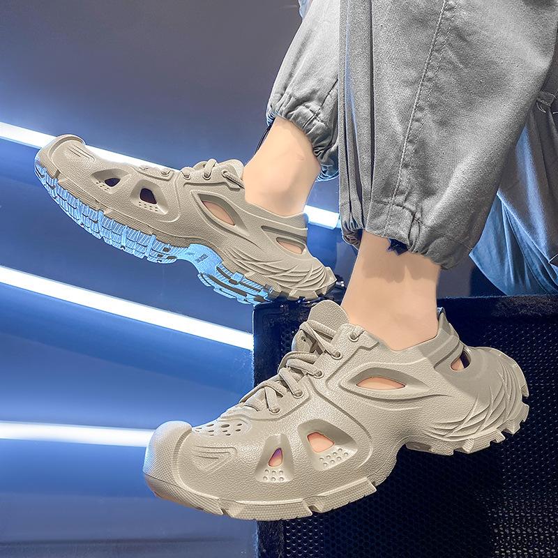 Sports Sandals Men'S Summer Hollow Wading Beach Shoes Breathable Lace-Up Couple Hole Shoes