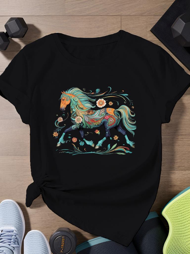 Bohemian Horse Floral Art T-shirt