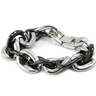 [I1129] - Bracelet Acier 'Chorégraphie' noir argenté (céramique) - 18 cm 10 mm
