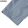VONDA Women Lapel Neck Long Sleeve Plaid Casual Long Jumpsuits Overalls