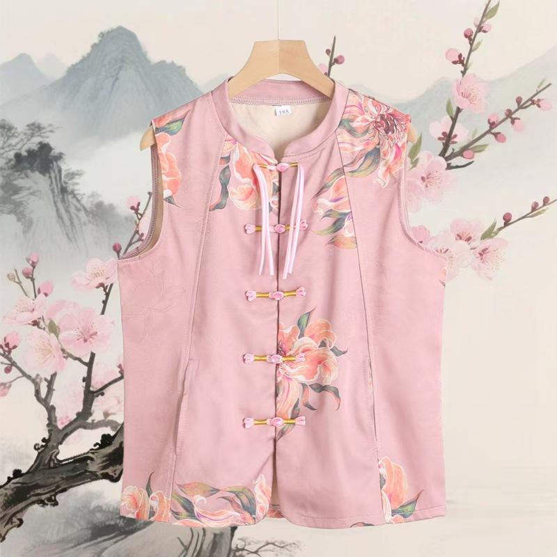 

New Chinese-style Vests for Spring and Summer, New Chinese-style Embroidered Fringed Vests for Spring and Autumn, and Retro Button-button Vests 6XL рожевий