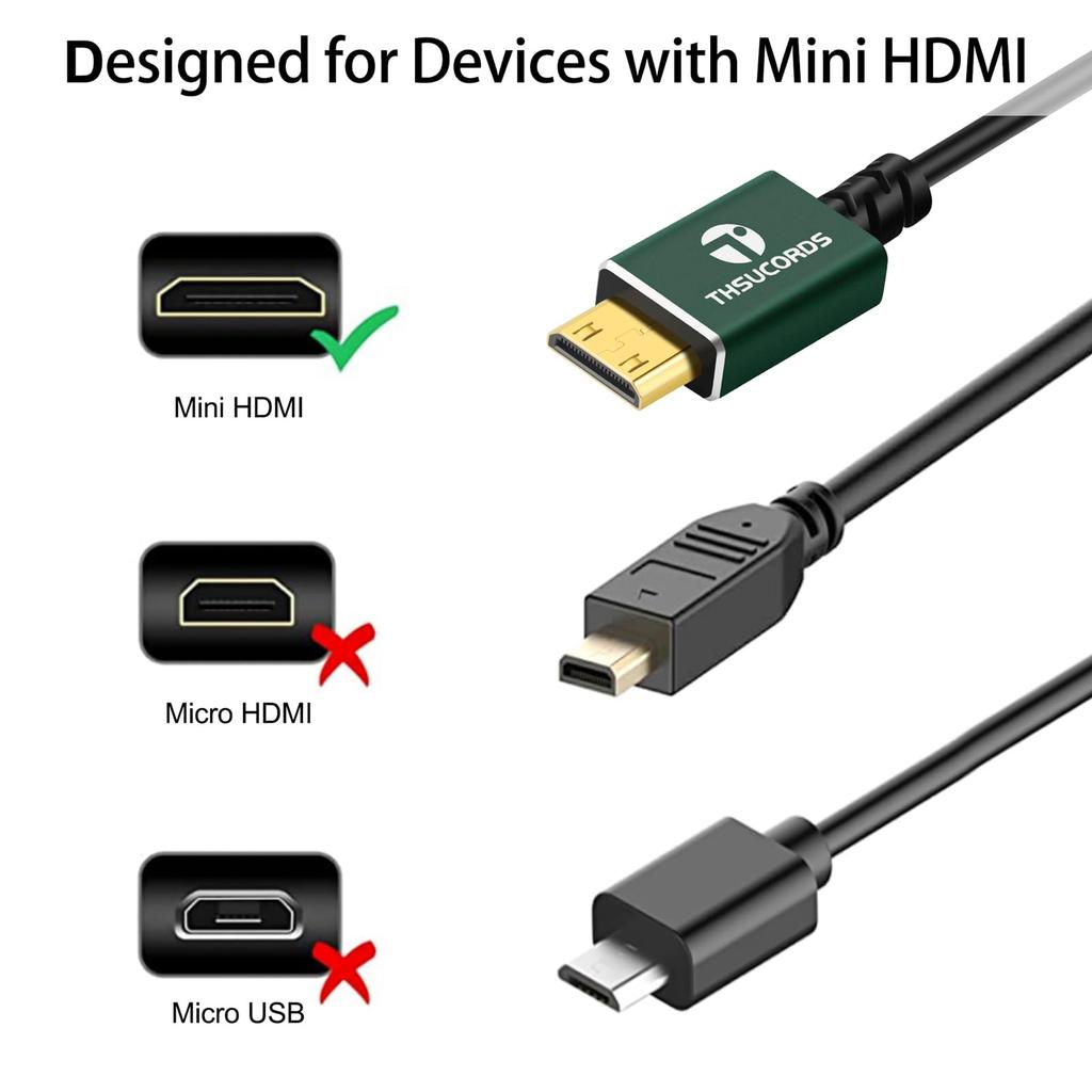 Thsucords Mini HDMI HDMI Cable Ultra Slim Flexible HDMI Mini Cable - 0.3M, & 3D/4K@60Hz/18gbps/2160P/1080P