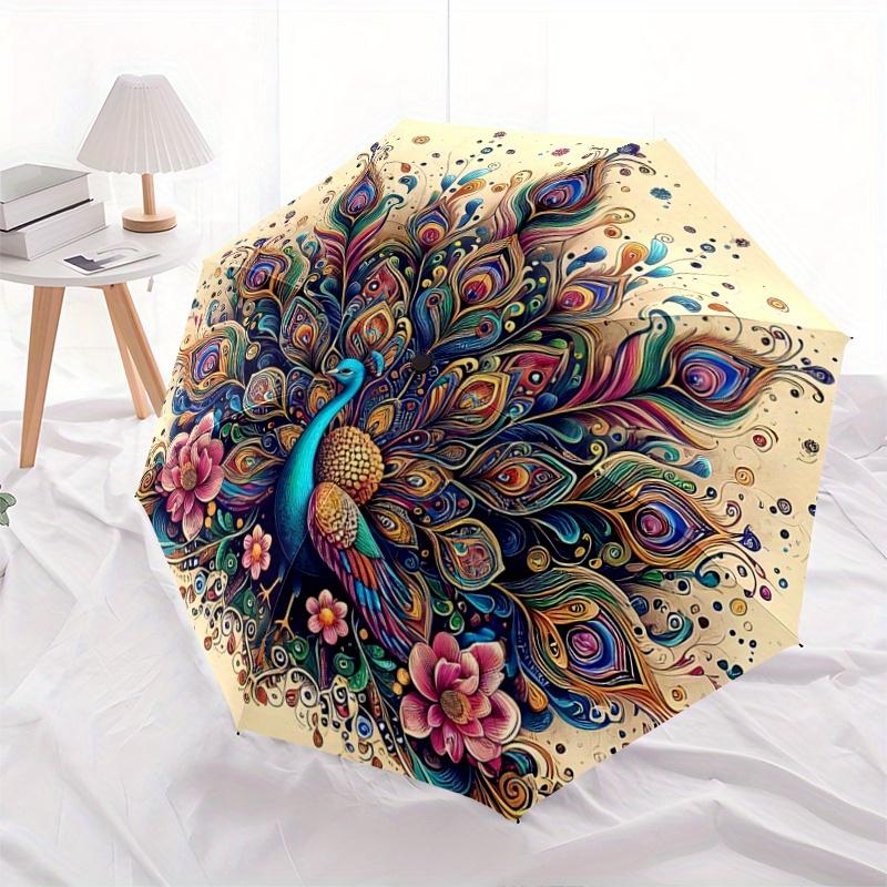 

1pc Nature s Beauty Peacock Cartoon Umbrella, Portable 3-Fold Compact Umbrella, Suitable for Camping, Hiking and Travel, Ideal Easter Birthday Gi