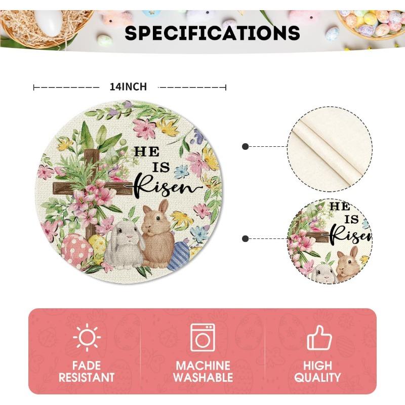 Hase Kaninchen Blume Bunt Eier Ostern Tischsets 4er Set, Druckmuster Tischmatten für Party Küche Esszimmer Dekoration