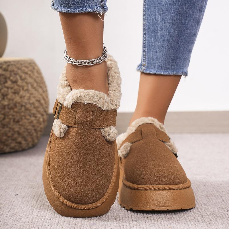 New Women's Large-size Velvet Outer Wear One-pedal Thick-soled Heightening Cotton Shoes Snow Boots