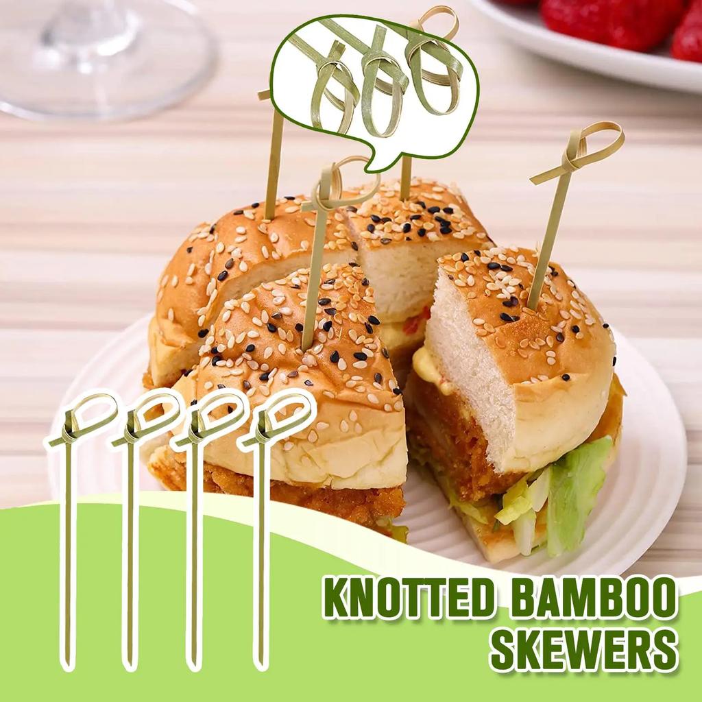 100pcs Disposable Bar Tool Party Decoration Cocktail Picks Bamboo Knot Skewers Stick Fruit Forks Sandwiches