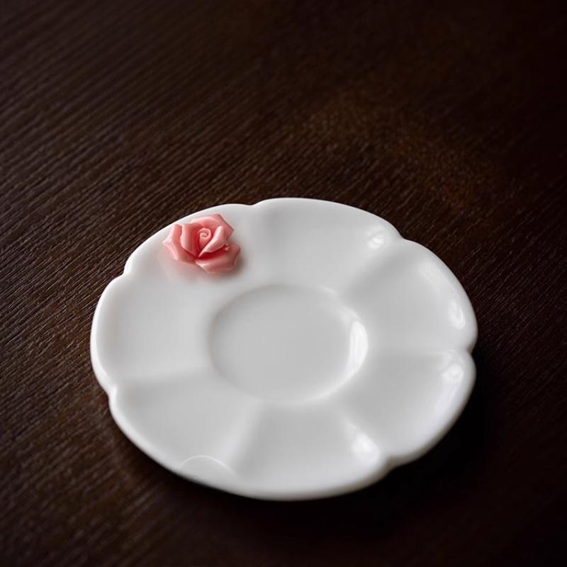 Sheep Fat Jade Porcelain Pinch Flower Cup High-grade Single Cup White Porcelain Coaster Ladies Master Cup Girls Ceramic Tea Set