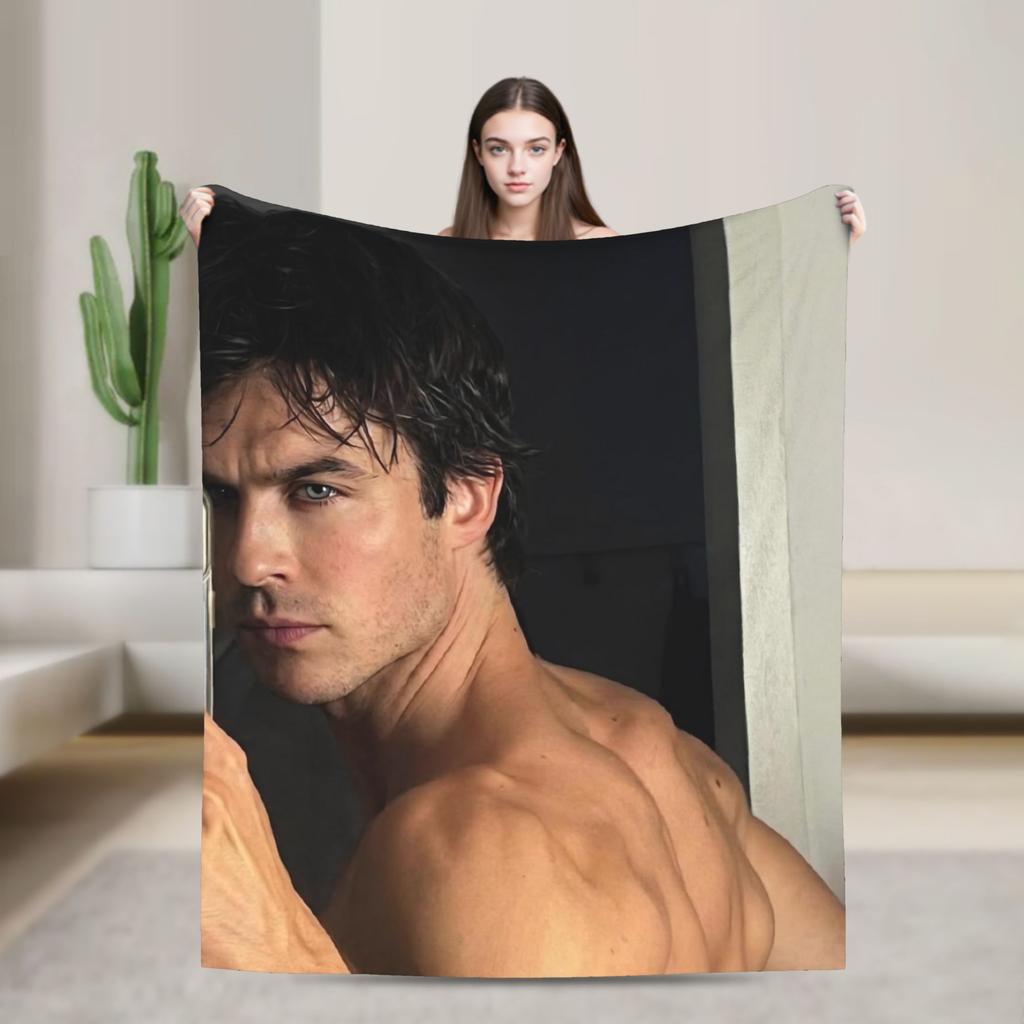Vampire Diaries Damon Salvatore Blankets Velvet Spring/Autumn  Portable Warm Throw Blankets for Sofa Bedroom Bedspread