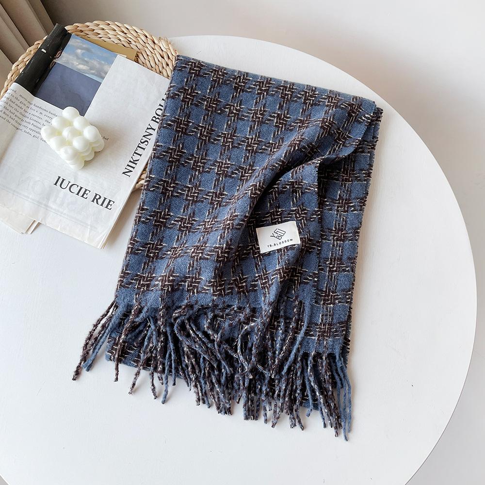 Circle Yarn Thousand Bird Plaid Shawl Scarf Women's Winter High-end Atmosphere Black British Style Scarf Shawl