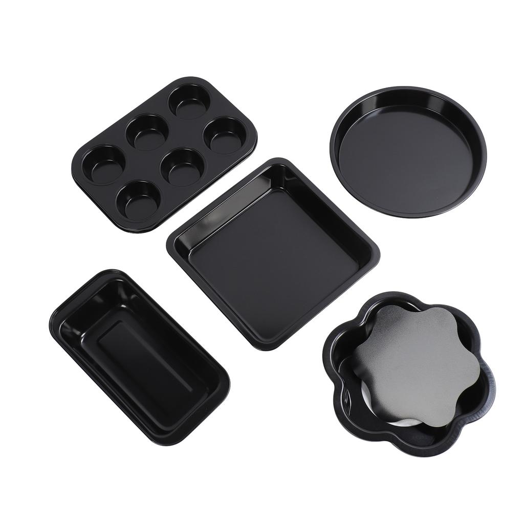 6pcs Bakeware Set Loose Bottom Carbon Steel Anti Stick Baking Pans Set for Toast Muffin Pizza