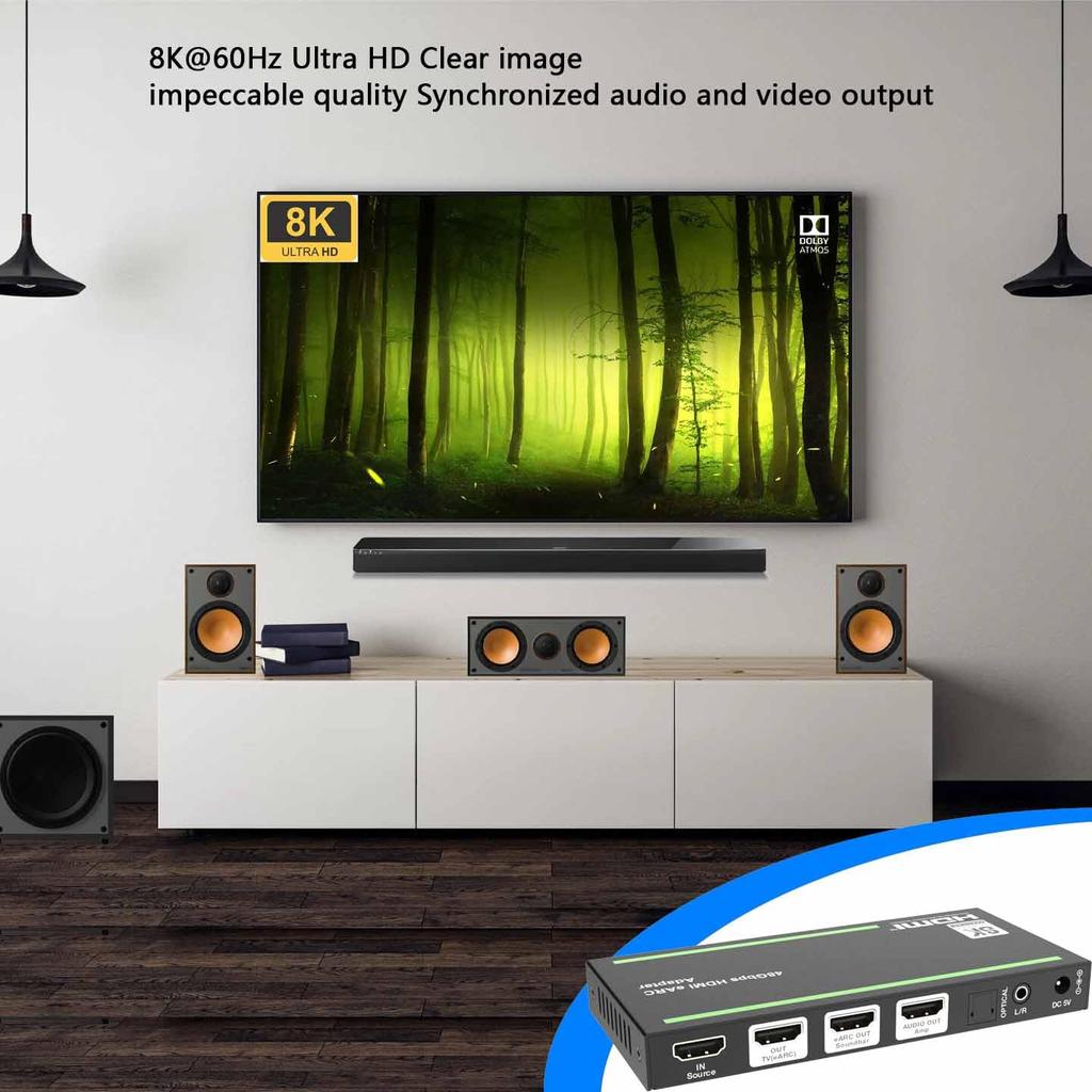 BUNGPUNG HDMI Audio Separator Audio Adapter Suitable for eARC Soundbar and AV Receiver Optical Digital SPDIF Audio Output EDID Management 48Gbps HDMI