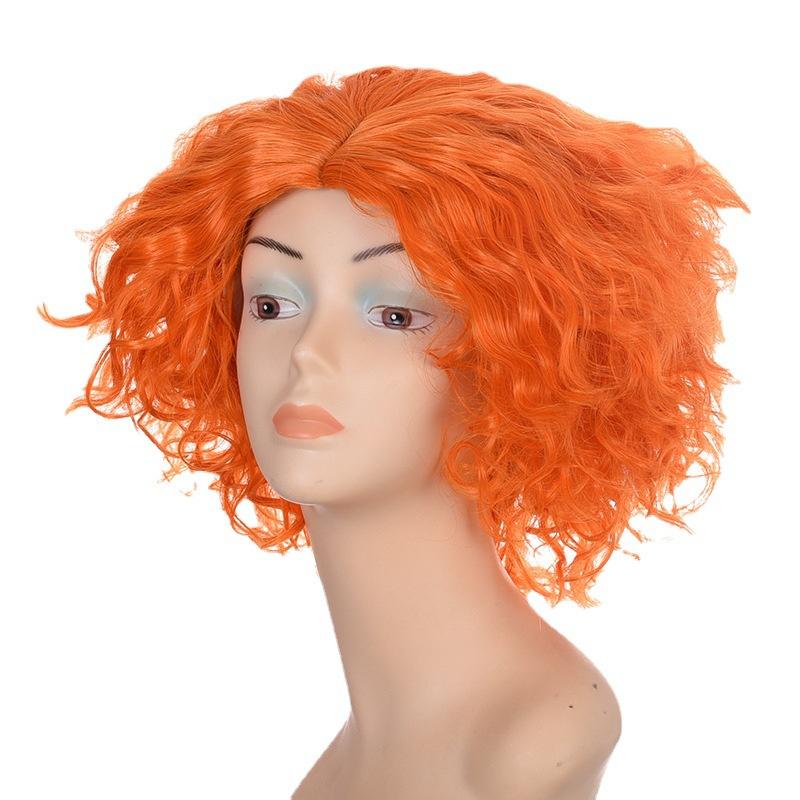 Synthetic Fluffy Mad Clown Short Curly Wig Orange Hair Cosplay Costume Wigs for Men and Women Halloween Carnival Party