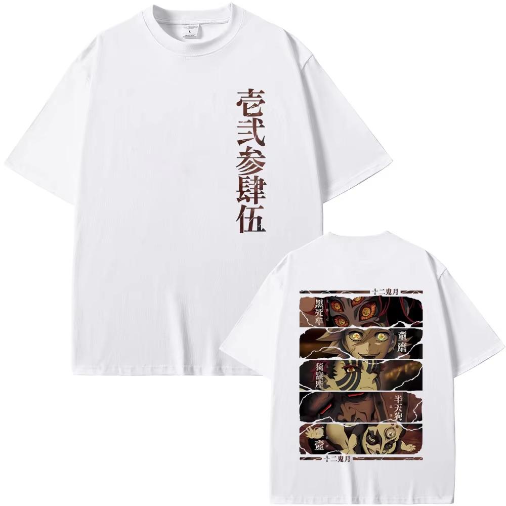 Anime Demon Slayer Kokushibo Douma Akaza Hantengu Gyokko Graphic T-shirt Men's Women Cartoon Oversized Tshirts Male Vintage Tees