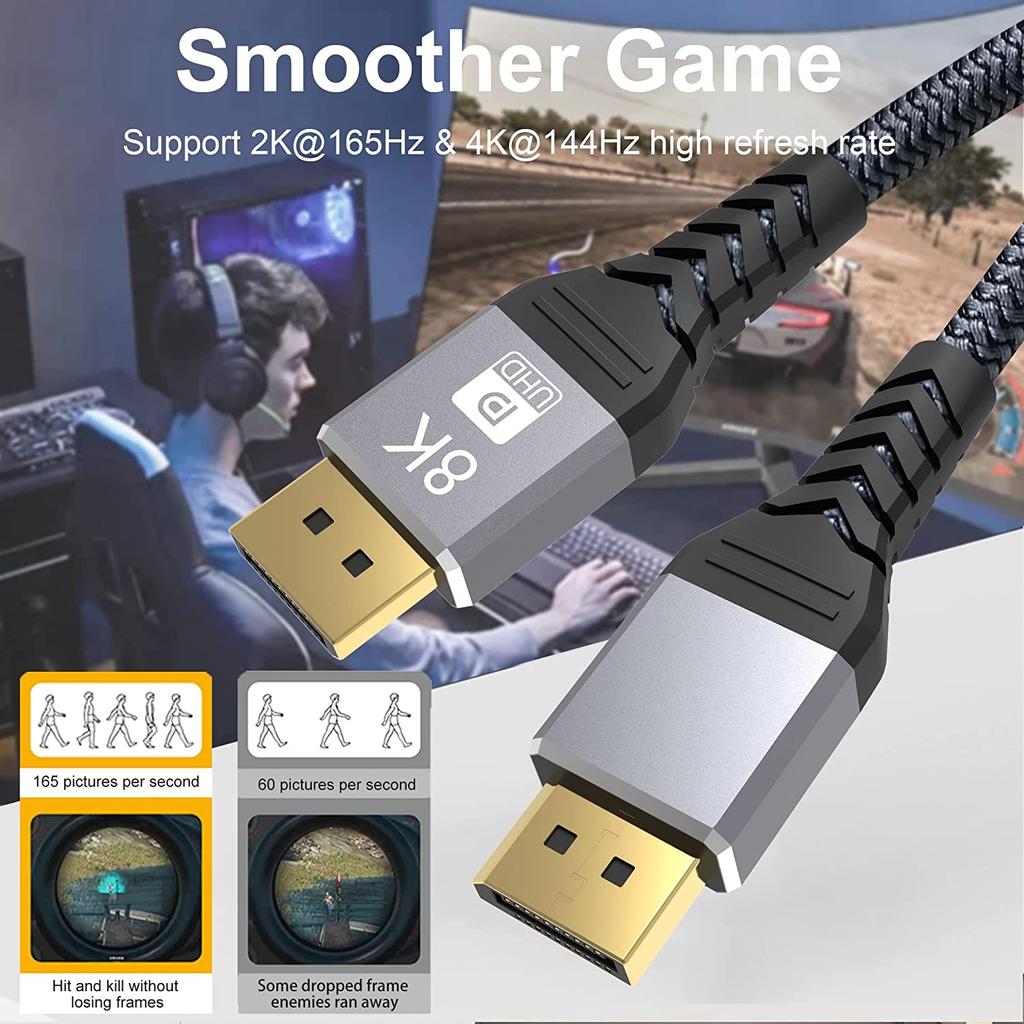8K 60Hz DisplayPort Cable DP 1.4 4K 144Hz Display Port Displayport Cable 2K@240Hz For PC Laptop TV Projector Audio Video Cable