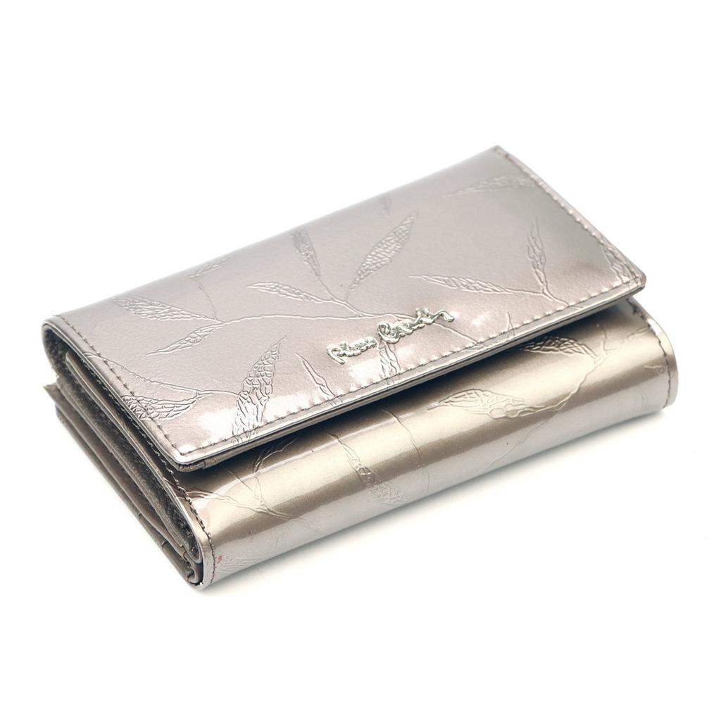 Large Lacquered Leather Women's Wallet with Leaves
