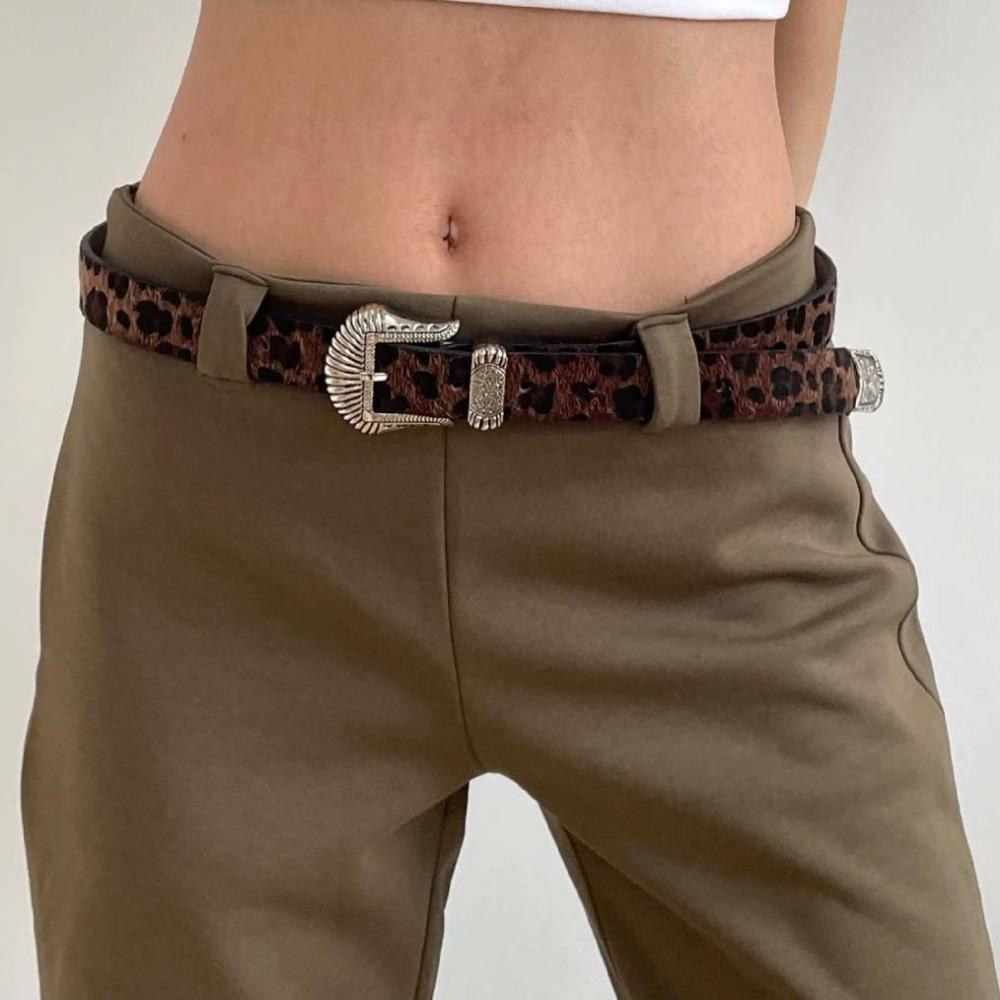 Y2K Carved Buckle Belt Zinc Zinc Alloy PU Vintage Waistband Western Countryside Leopard Print Belt  Party
