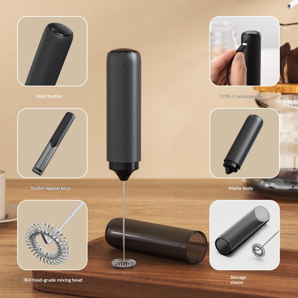 Electric Milk Frother Handheld 304 Stainless Steel Food Grade Milk Frother 500mAh USB Rechargerable for Coffee Hot Chocolate