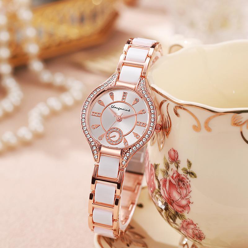 Dámské diamantové křemenné hodinky - Přesný strojek, Elegantní design Ležérní hodinky