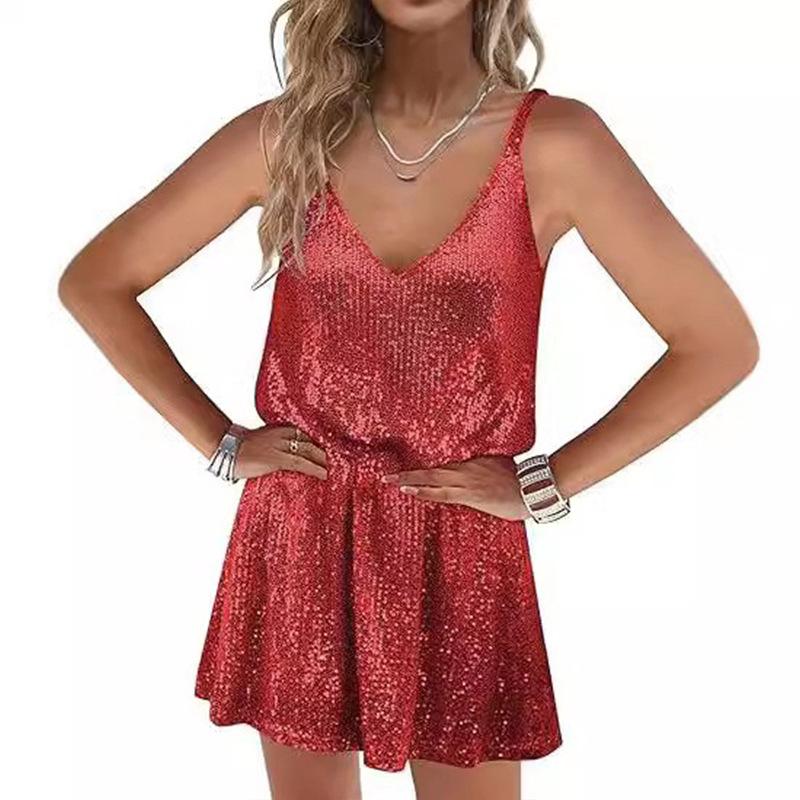 Dámská volná sexy sukně s V-výstřihem do klubu, styl čisté touhy, evropská a americká šlehačková sukně s flitry, šaty