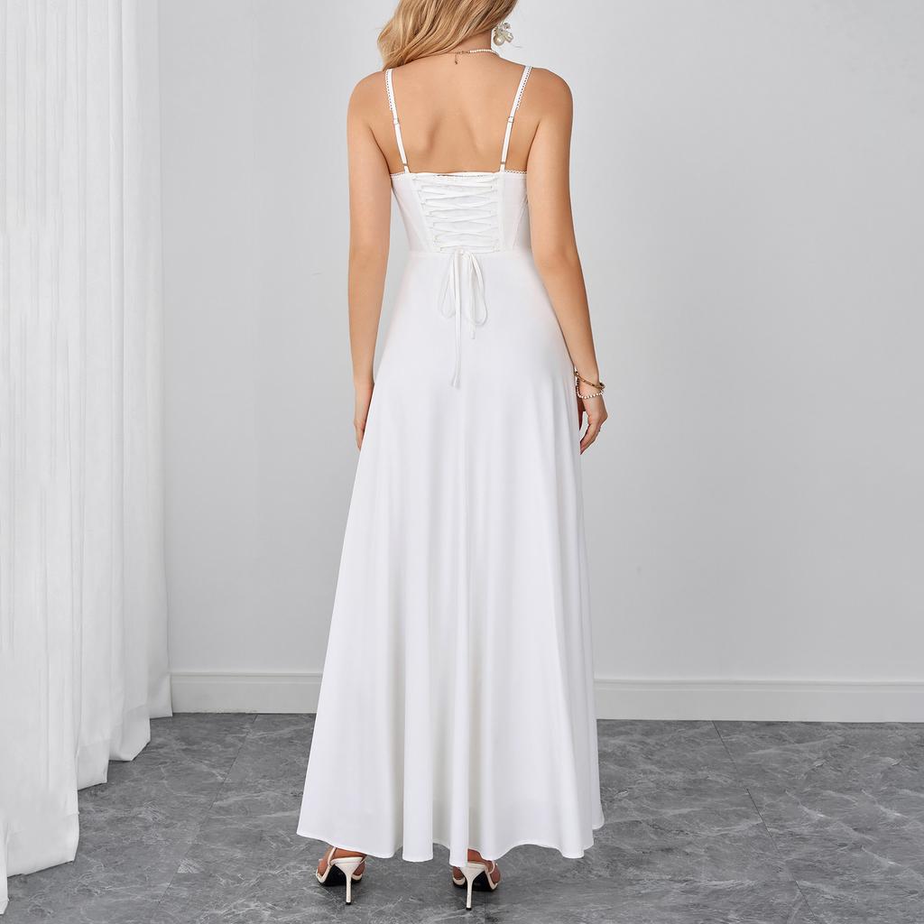 Summer fashion new suspender dress, European and American sexy backless strap waist and thin fishbone dress