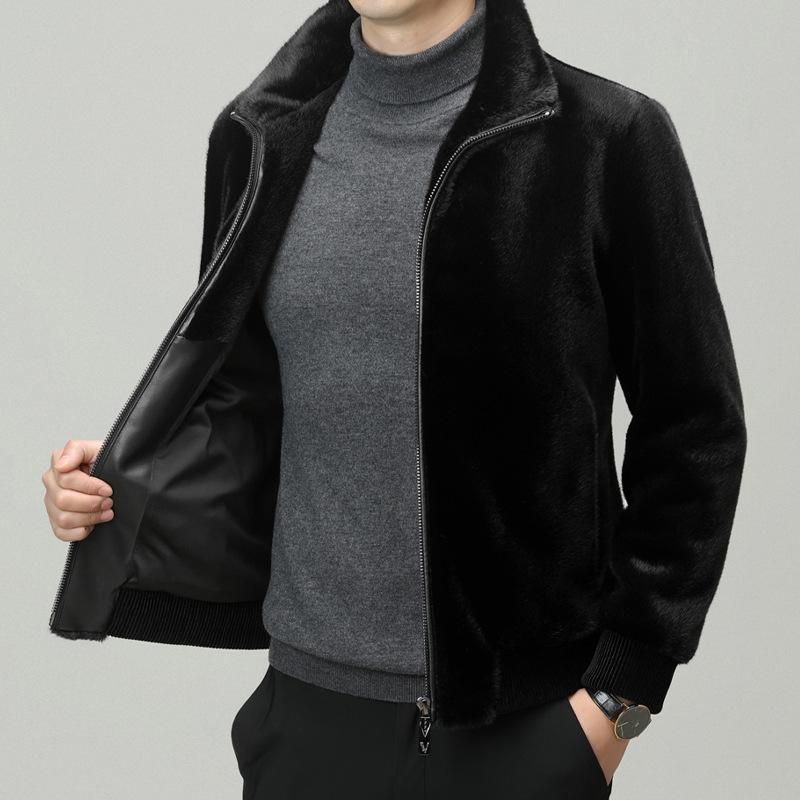 Gold Nerz Samtmantel Verbundfell Einteilige Jacke Herren Mittleren Alters Papa Kleidung Winter Imitation Nerz Nerz Samtmantel