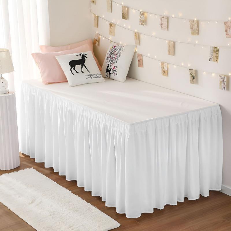 Extra Long College Hostel Dorm Room Bed Skirt Wrap Around Pretty Ruffles Bed Skirt Valance with Three Sides Fabric for Twin Bed