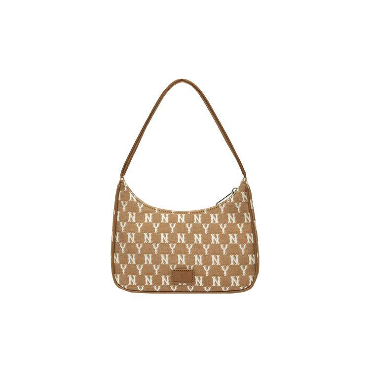 MLB Sports Old Flower Logo Full Mark Polyester Underarm Tote Shoulder Bag Regular Women bags Beige 3ABQS011N-50BGS