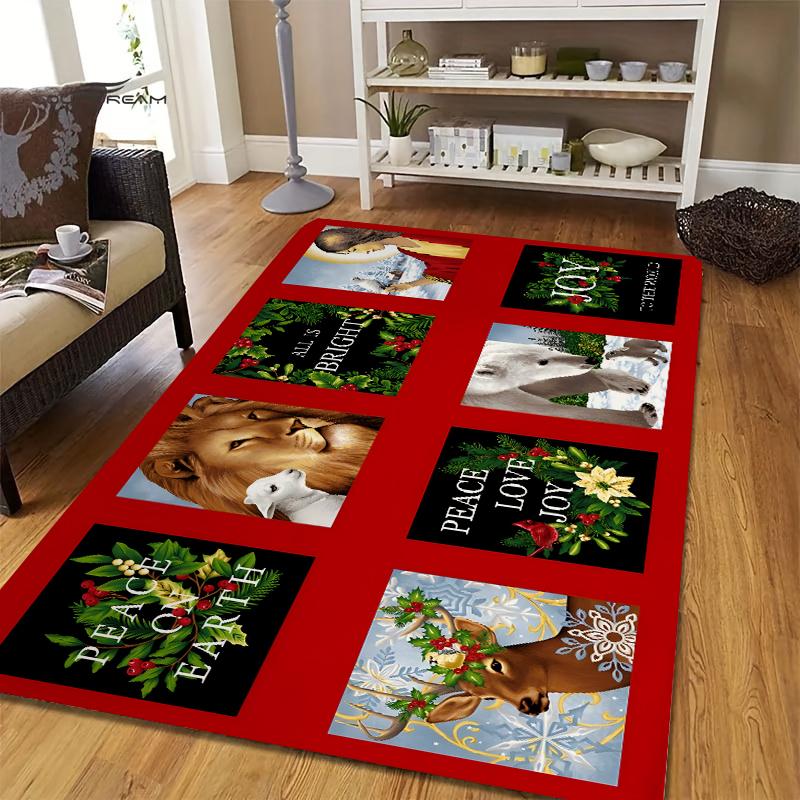 Merry Christmas Non-Slip Area Rug Anti Slip Kitchen Carpet for Kitchen Living Room Bedroom Mat Washable Area Flannel Rugs
